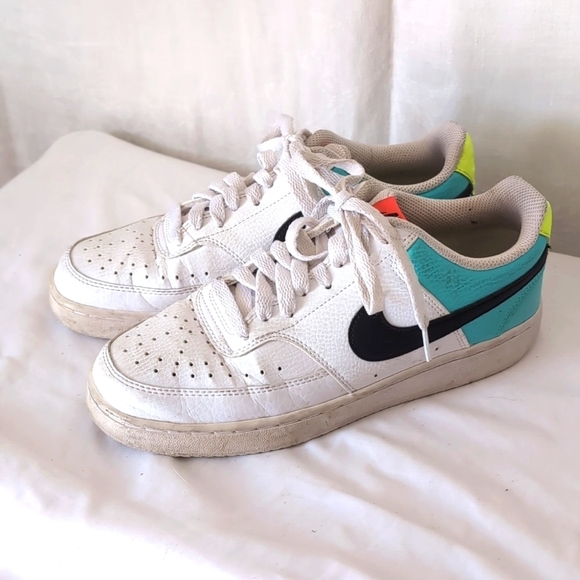 Nike Court Vision Low White Neon Colorblock Sneaker Size 7.5 - Picture 1 of 6